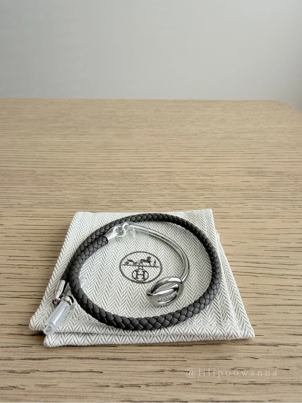 Hermès Glenan Double Tour Leather Bracelet T5 Étain Palladium